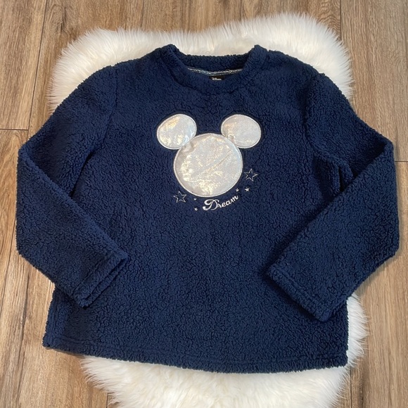 Disney Mickey Head Womens Plush Navy Silver Long Sleeve Top Medium - Picture 2 of 11
